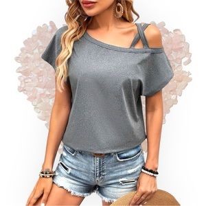 Casual Short Sleeve Cold‎ Shoulder T-Shirt, Size - M